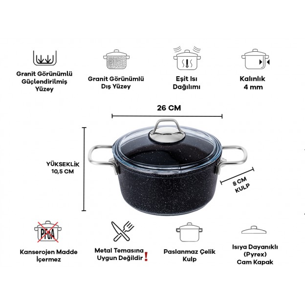 Taç Black Edition Granite High Casserole 26 cm