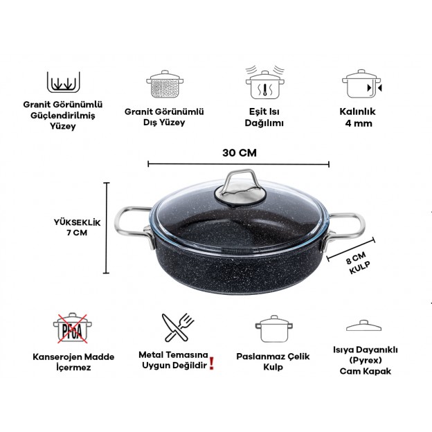 Taç Black Edition Granit Basık Tencere 30cm