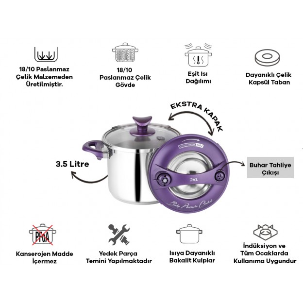 Taç Baby Pressure Cooker Pot 3.5 Lt. Purple