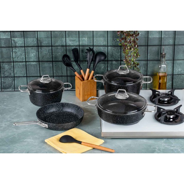 Taç Black Edition 7 Pcs Granite Cookware Set