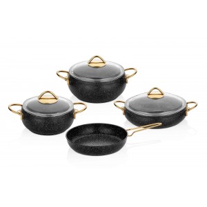 Taç Luna 7 Pcs Granite Cookware Set Black Gold