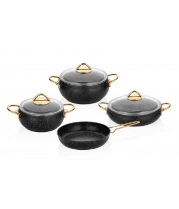 Taç Luna 7 Pcs Granite Cookware Set Black Gold