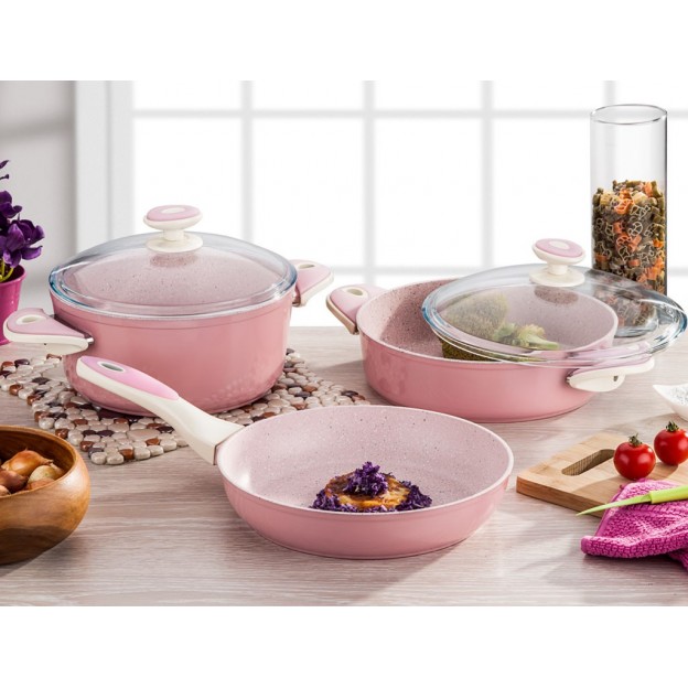 Taç Granite Plus 7 Pcs Cookware Set Pink