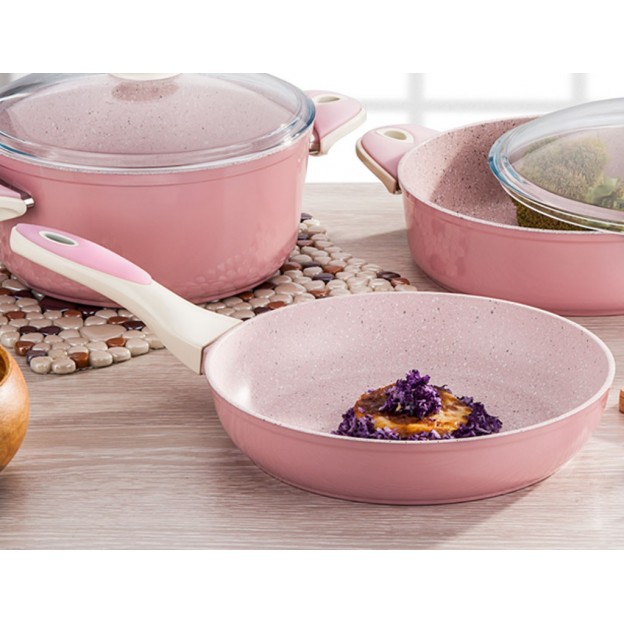 Taç Granite Plus 7 Pcs Cookware Set Pink