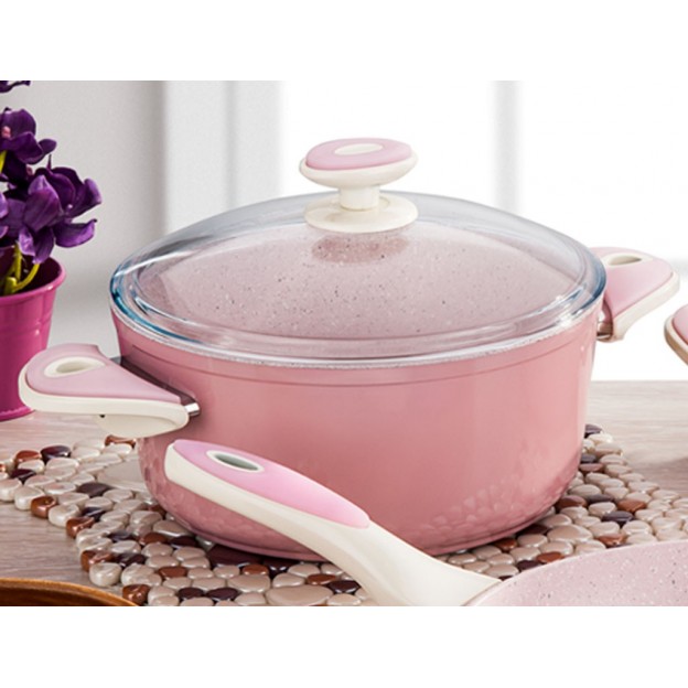 Taç Granite Plus 7 Pcs Cookware Set Pink