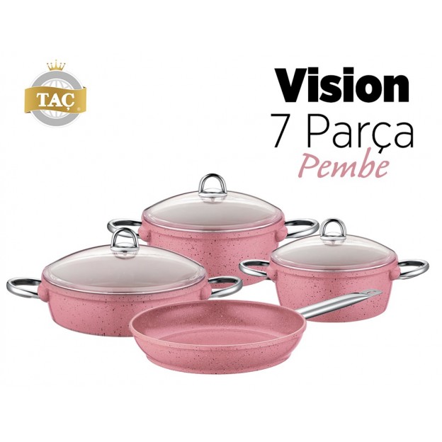 Taç Granite Plus 7 Pcs Cookware Set Pink