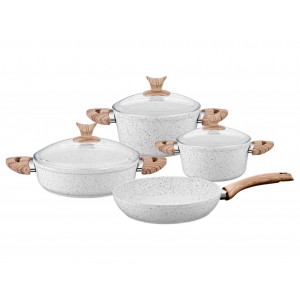 Taç Granite Plus 7 Pcs Cookware Set Wood Handle Cream