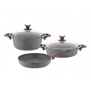 Taç Granite Plus 5 Pcs Cookware Set Wood Handle Grey