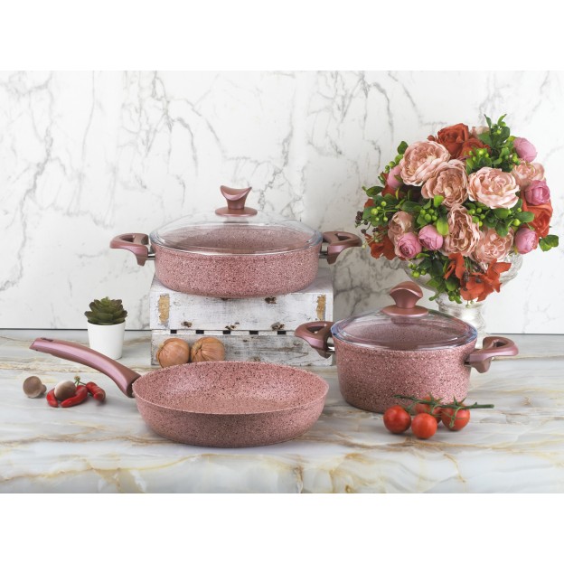 Taç Granite Plus 5 Pcs Cookware Set Pearl Pink