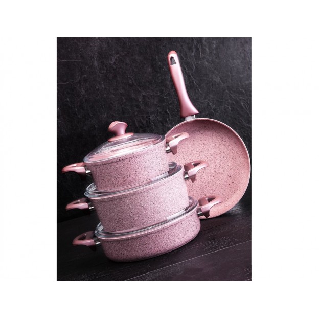 Taç Granite Plus 7 Pcs Cookware Set Pearl Pink