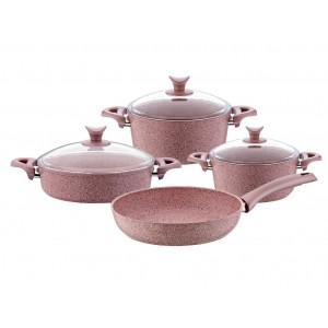 Taç Granite Plus 7 Pcs Cookware Set Pearl Pink