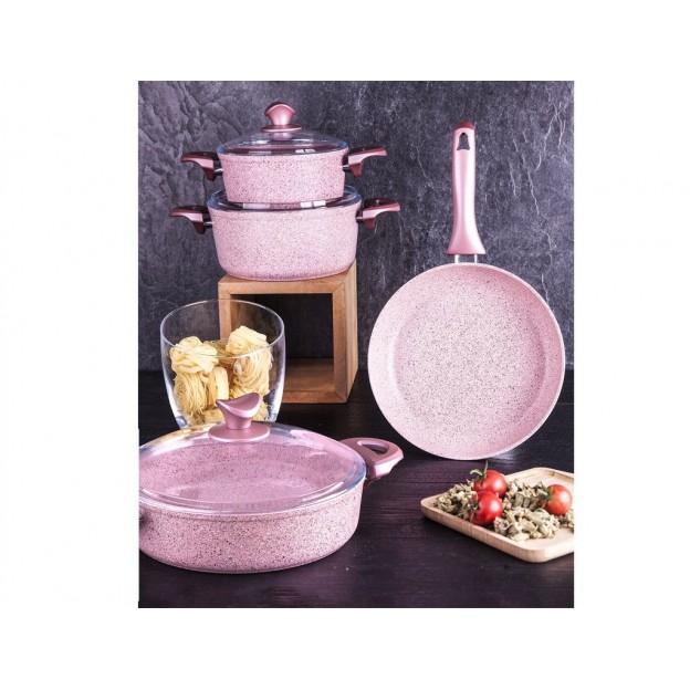 Taç Granite Plus 7 Pcs Cookware Set Pearl Pink