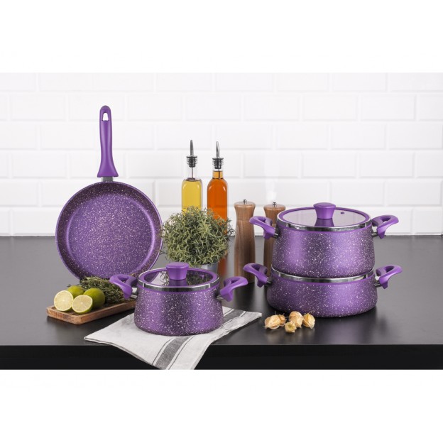 Taç Granite Plus Prizma 7 Pcs Cookware Set Purple