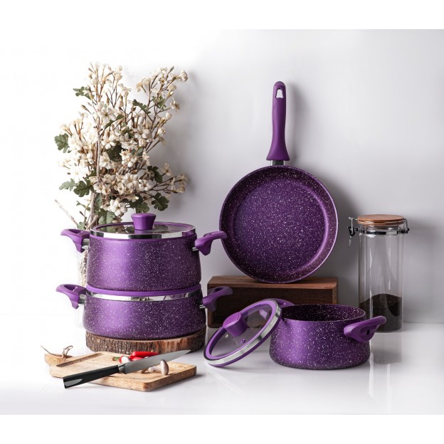 Taç Granite Plus Prizma 7 Pcs Cookware Set Purple