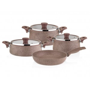 Taç Granite Plus Prizma 7 Pcs Cookware Set Coral