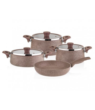 Taç Granite Plus Prizma 7 Pcs Cookware Set Coral