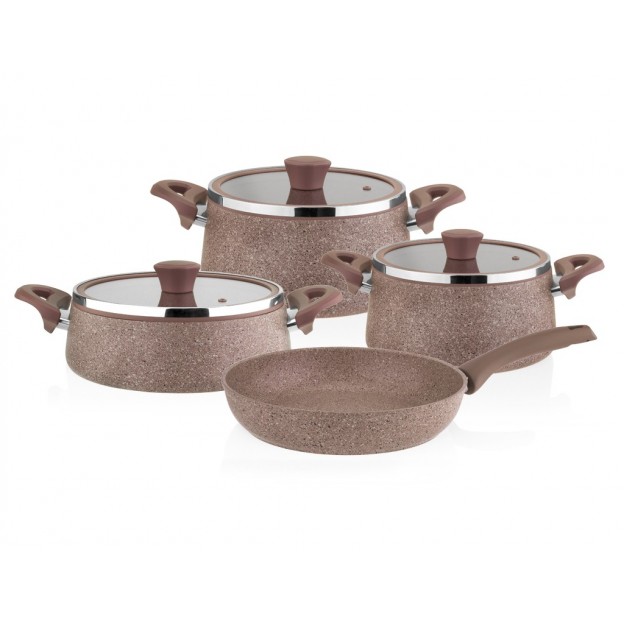 Taç Granite Plus Prizma 7 Pcs Cookware Set Coral