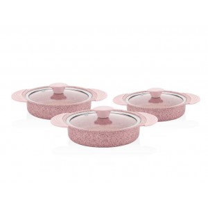 Taç Granite Plus 3 Pcs Omelette Set With Silicone Handle Pink