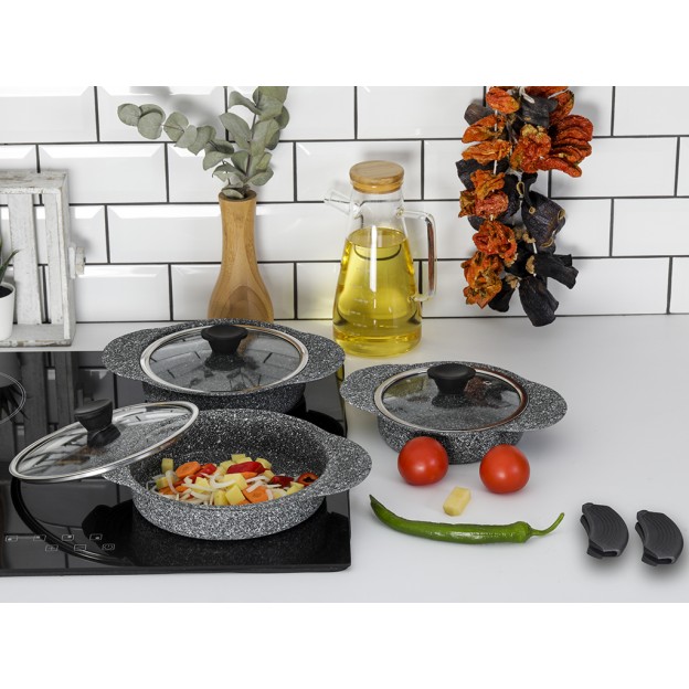 Taç Granit Plus 3'lü Sahan Seti Tak/Çıkar Silikon Saplı Gri