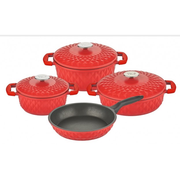 TAÇ CARABELLA 7 PCS CAST ALUMINIUM COOKWARE SET WITH CAST LID  RED