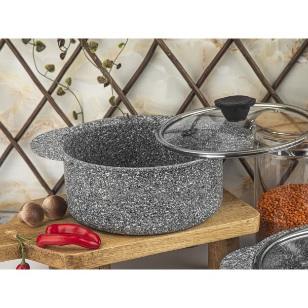 Taç Trio 6 Pcs Silicone Handle Granite Cookware Set Grey