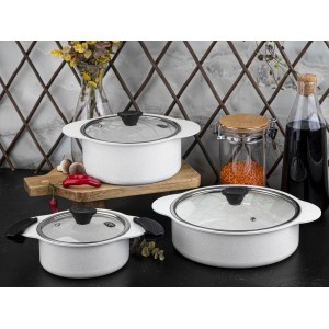 Taç Trio 6 Pcs Silicone Handle Granite Cookware Set White