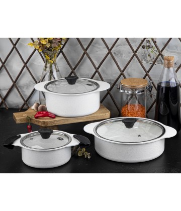 Taç Trio 6 Pcs Silicone Handle Granite Cookware Set White