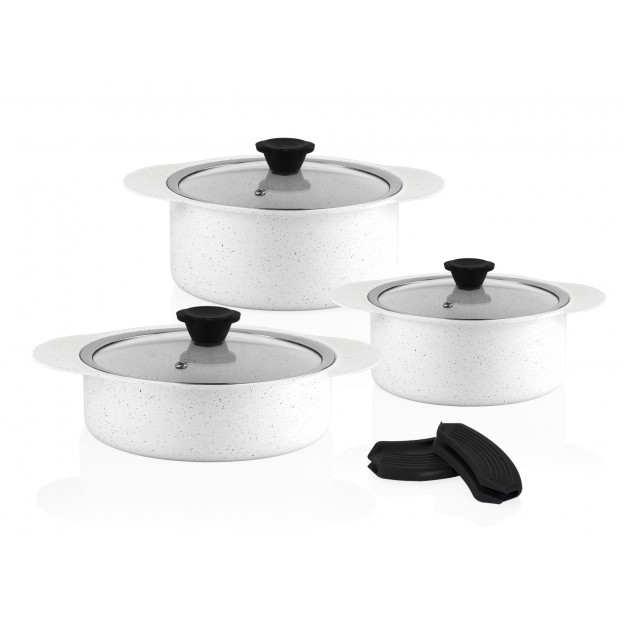 Taç Trio 6 Pcs Silicone Handle Granite Cookware Set White