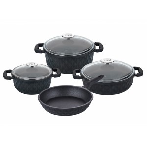 TAC CARABELLA IND.CAST 7 PCS COOKWARE SET GLASS LID BLACK